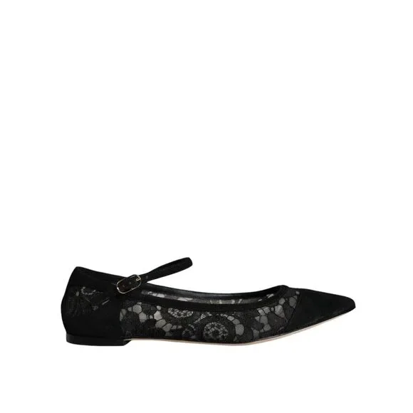 Dolce & Gabbana Black Taormina Lace Bellucci Flats Shoes - Picture 1 of 10